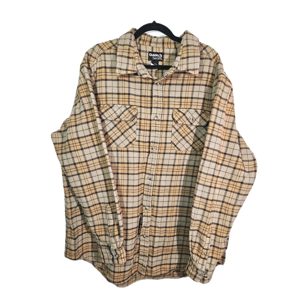 Guide Series Men's 2XLT Flannel Shirt Long Sleeve Plaid 100% Cotton Button Down